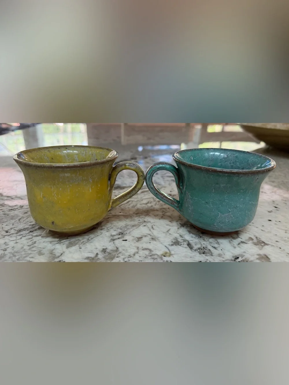 POTERIES DE LA VALLEE NOIRE FRANCE ARTISAN MADE MUG SET - Yellow & Turquoise